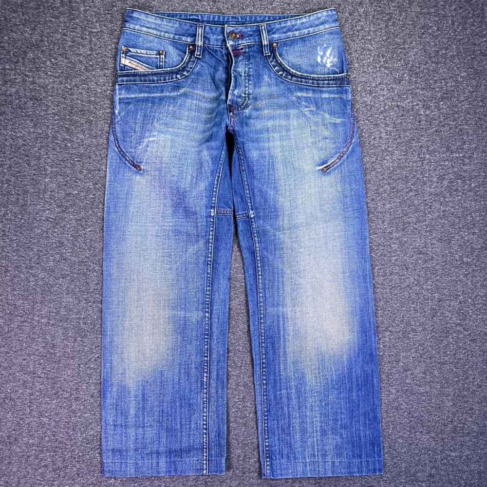 Diesel Jeans Mens 34x27 Blue Grunge Baggy Straight Y2K Button Fly‎ Hemmed Retro - Picture 8 of 16